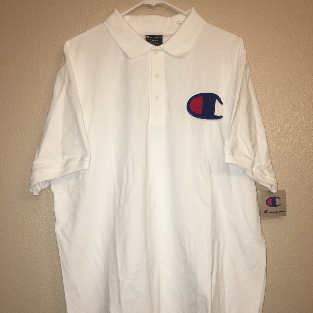 Champion White Big C Chenille Logo Polo Shirt